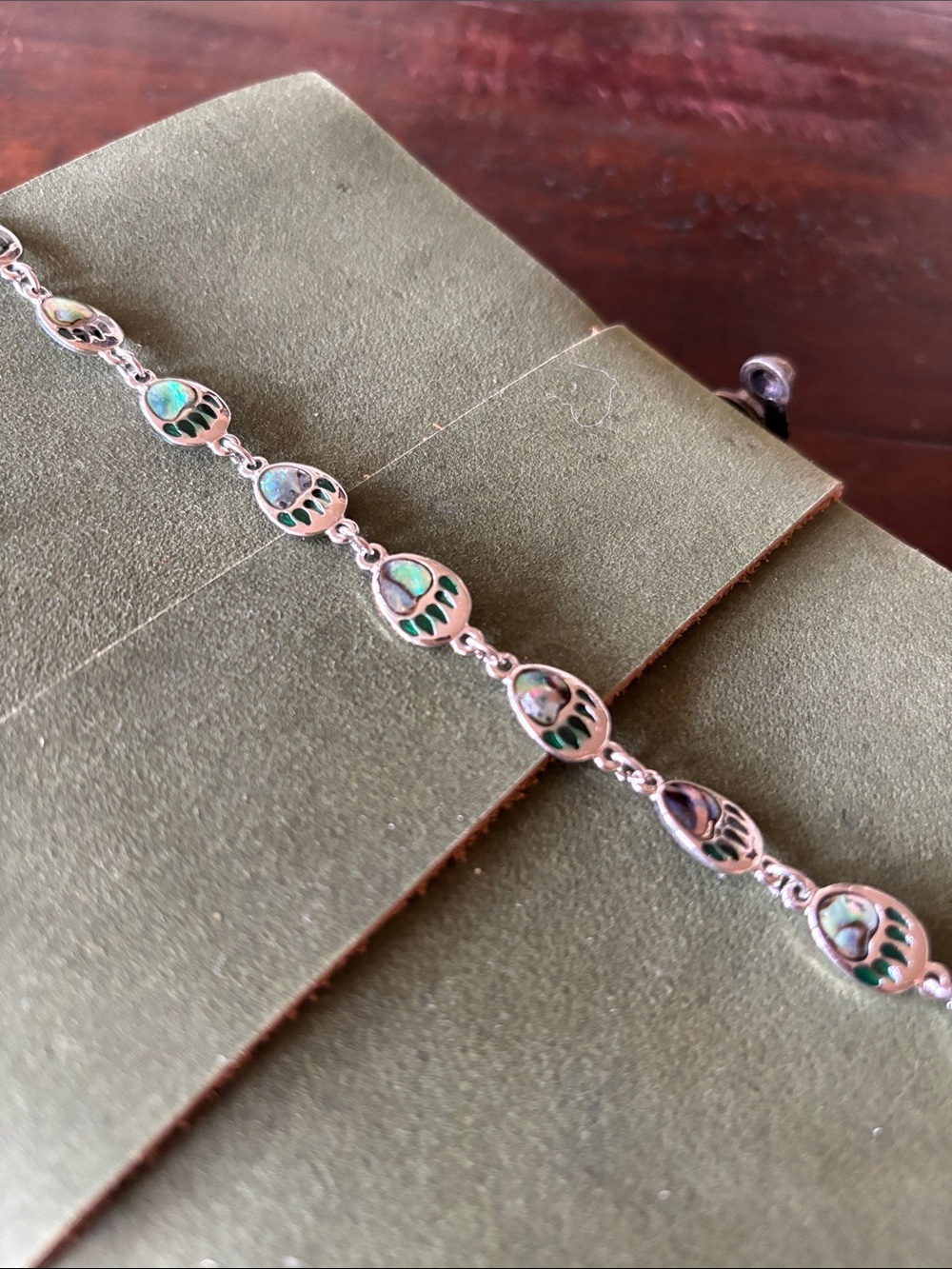 Silver Bracelet with Green Abalone Inlay